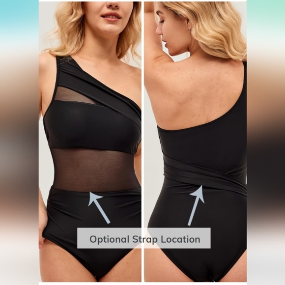 CUPSHE One Piece Tummy Control Ruched Asymmetric Neck Shoulder Strap. Size S - Picture 5 of 7